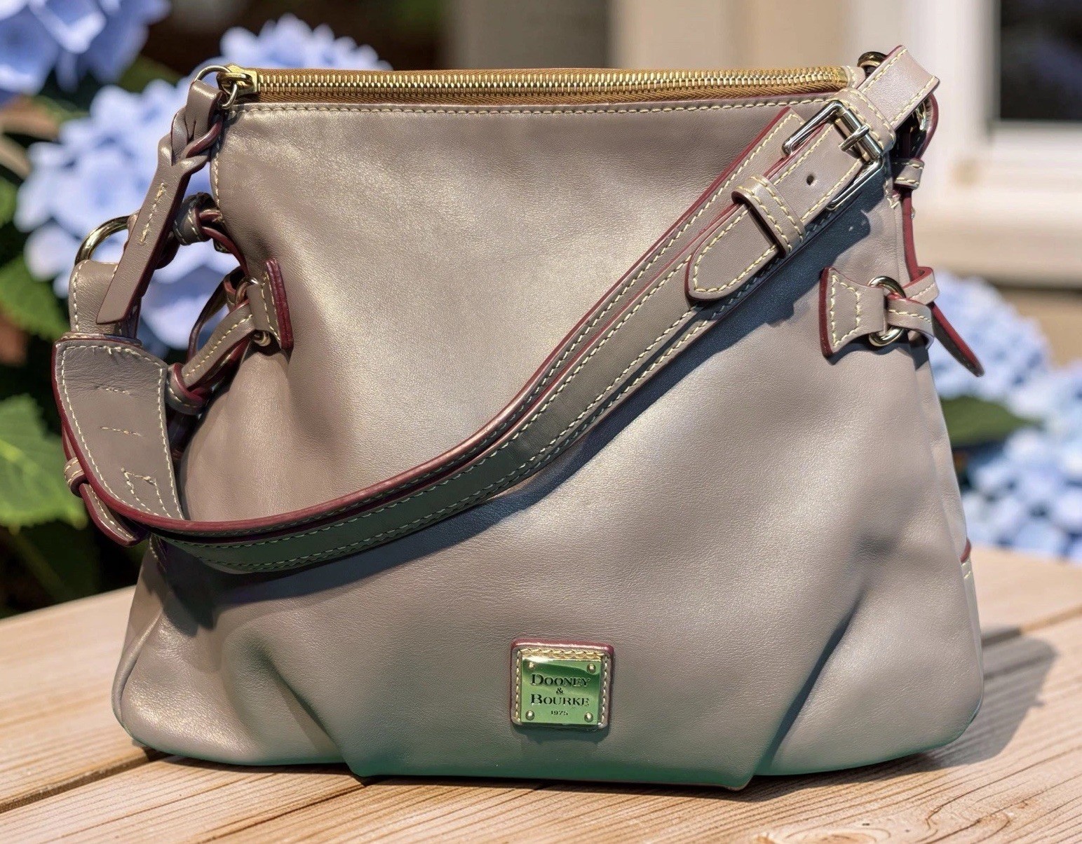 Dooney Bourke Elephant Gray Teagan Hobo Shoulder Bag Smooth European Leather