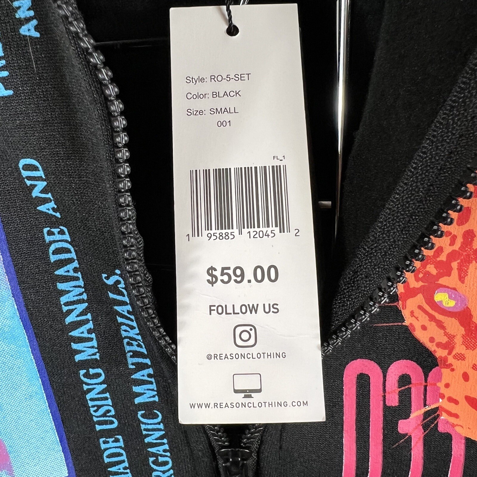 Reason Brand 2 Piece Track Set Size Small Black Fleece Sweatshirt Pants