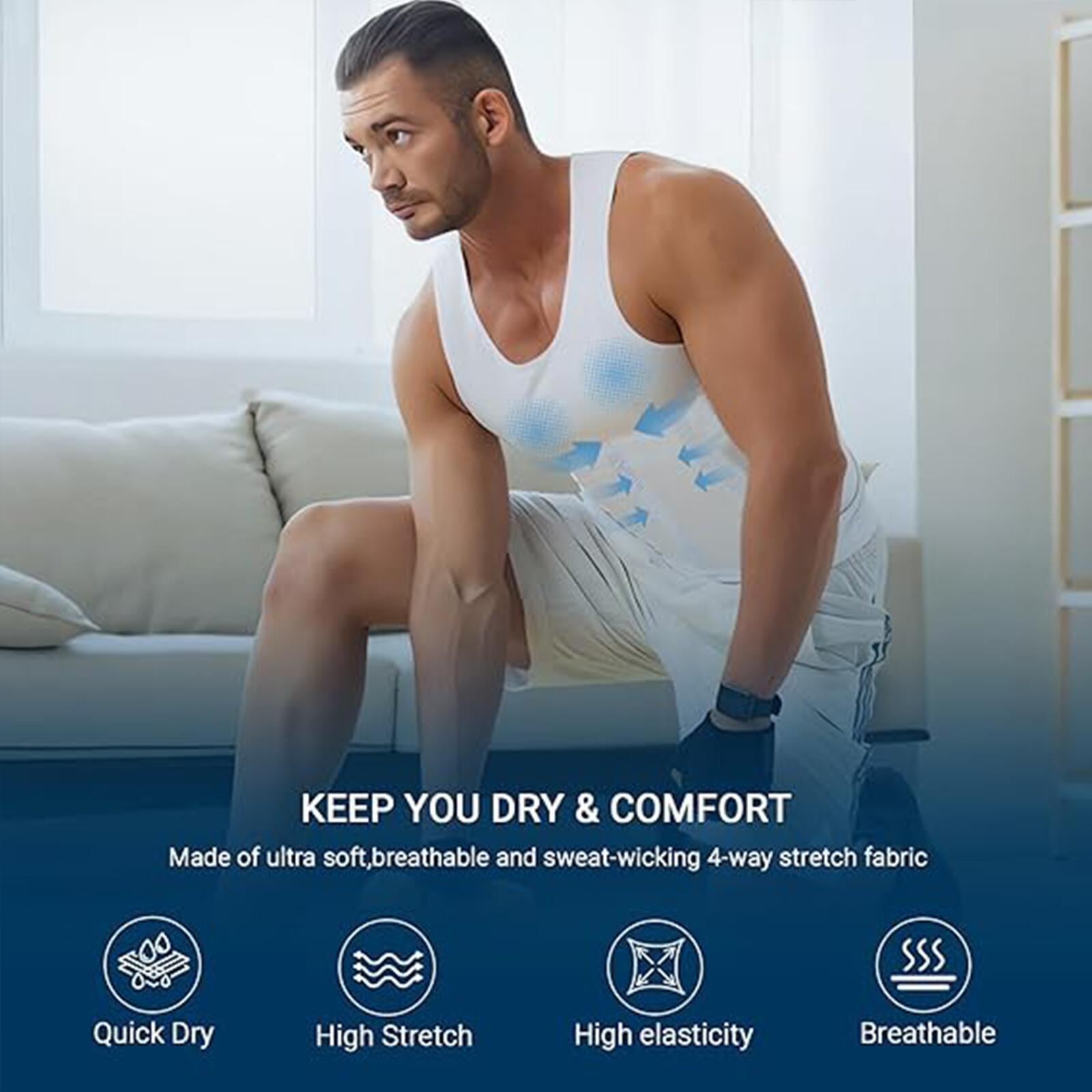 Mens Slimming Body Shaper Tank Top Abdomen Gynomastica Compression Vest Shirt