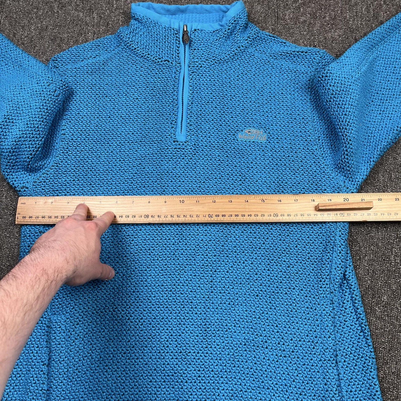 Weird Fish Jumper Men Large Blue 1/4 Zip High Neck Pockets Macaroni Knit Outdoor