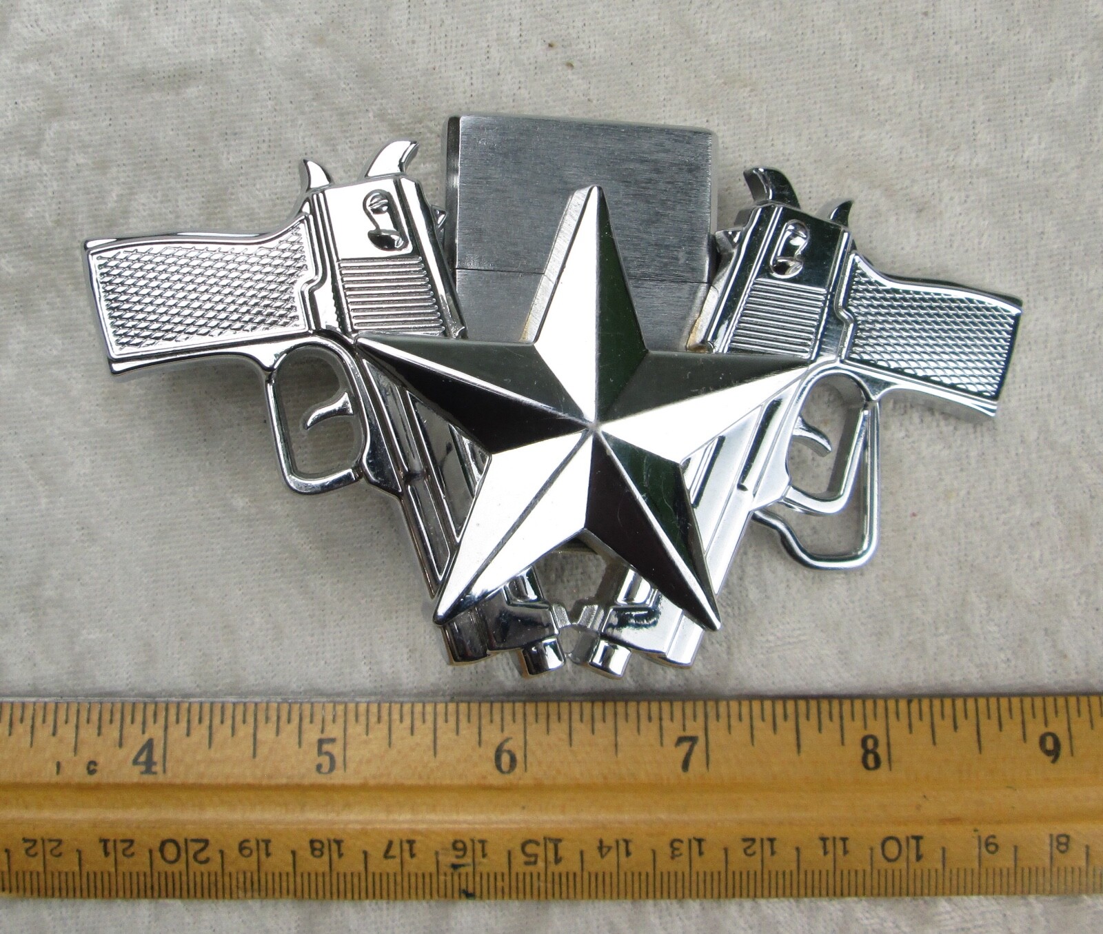 Rock Rebel 2 Pistols 1 Star Belt Buckle Lighter Holder Hand Guns