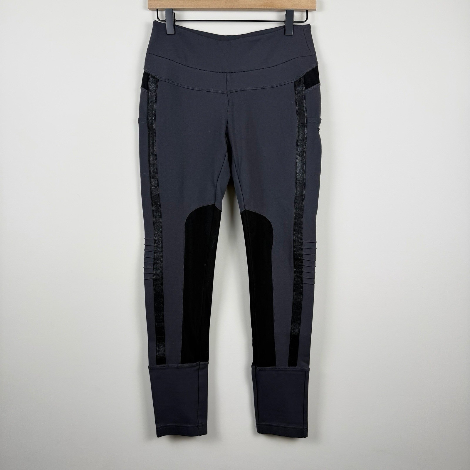 Blanc Noir Women’s Moto Leggings Gray Black Performance Athletic Pants Size M