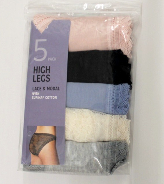 ex M & S Ladies 5 Pack Lace & Modal Supima Cotton High Legs Briefs Sizes 8 to 20