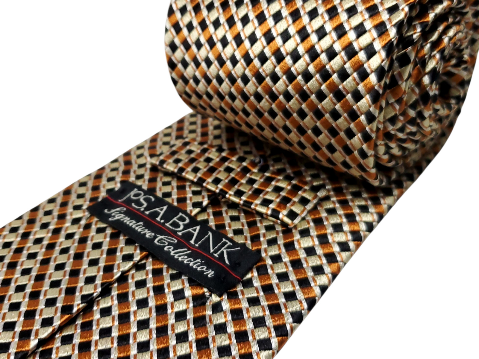 JOS A BANK made in100% Silk Tie Men’s Copper Brown Black Gold Beige Neutral NEW