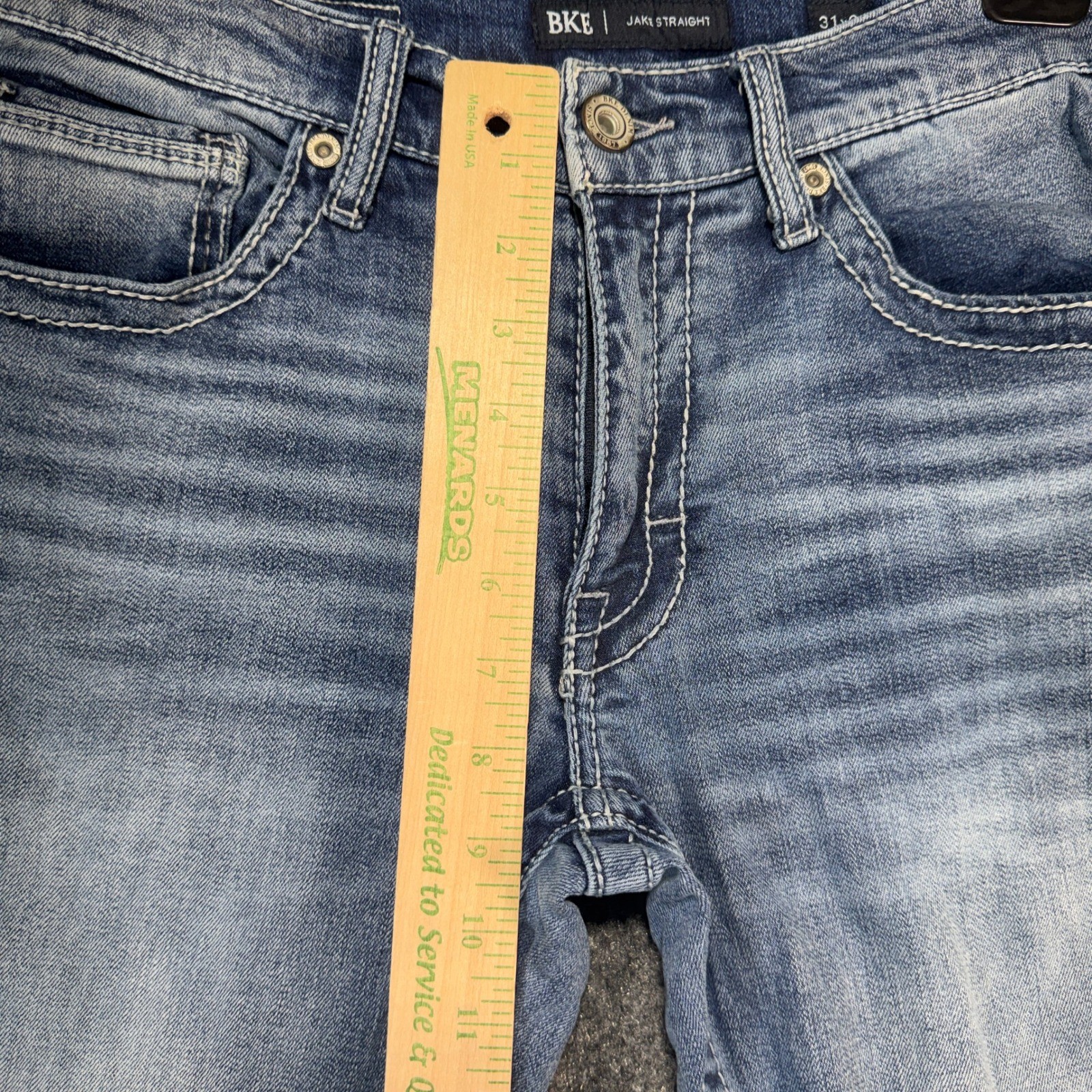 BKE Jake Straight Jeans Mens 31×34 Light Wash Denim Stretch Embroidered Pocket