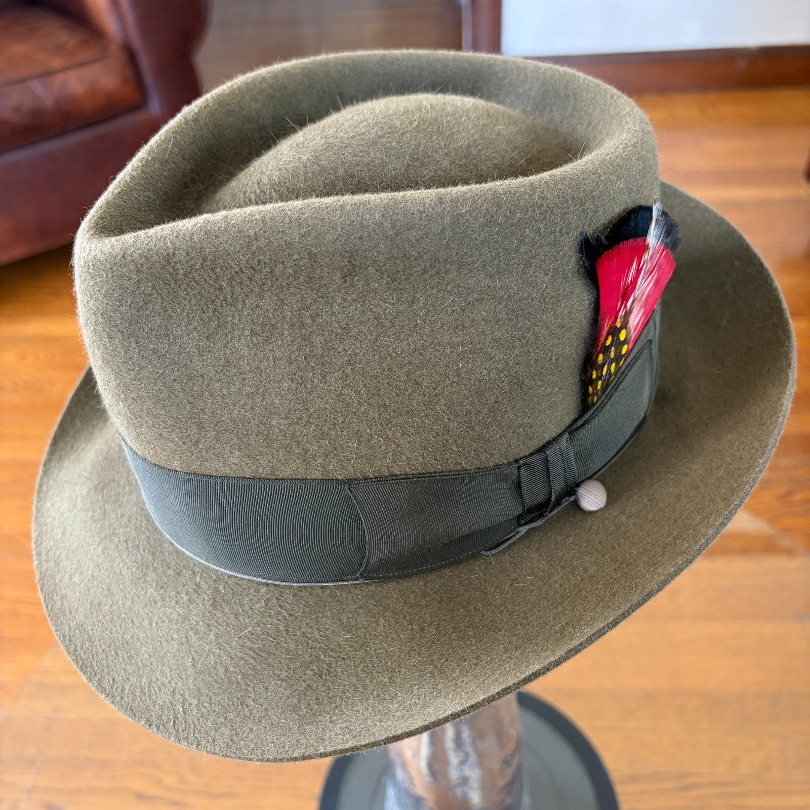 $995 Paul’s Hat Works Custom Fur Felt Fedora Stetson Moss Green Olive 7 1/8