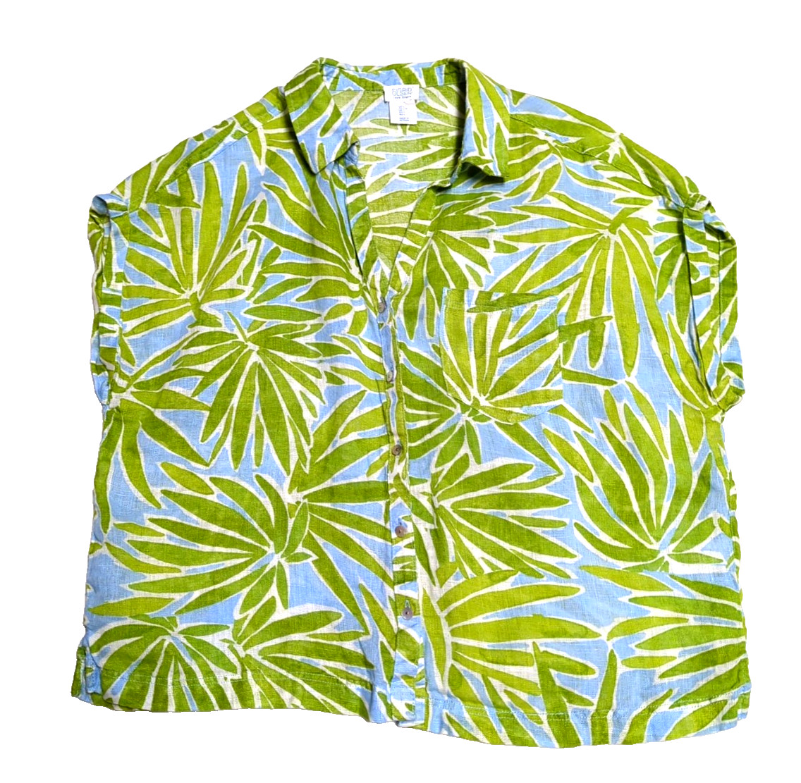Sigrid Olsen Linen Shirt Size L Boxy Sleeveless Button Down Pocket