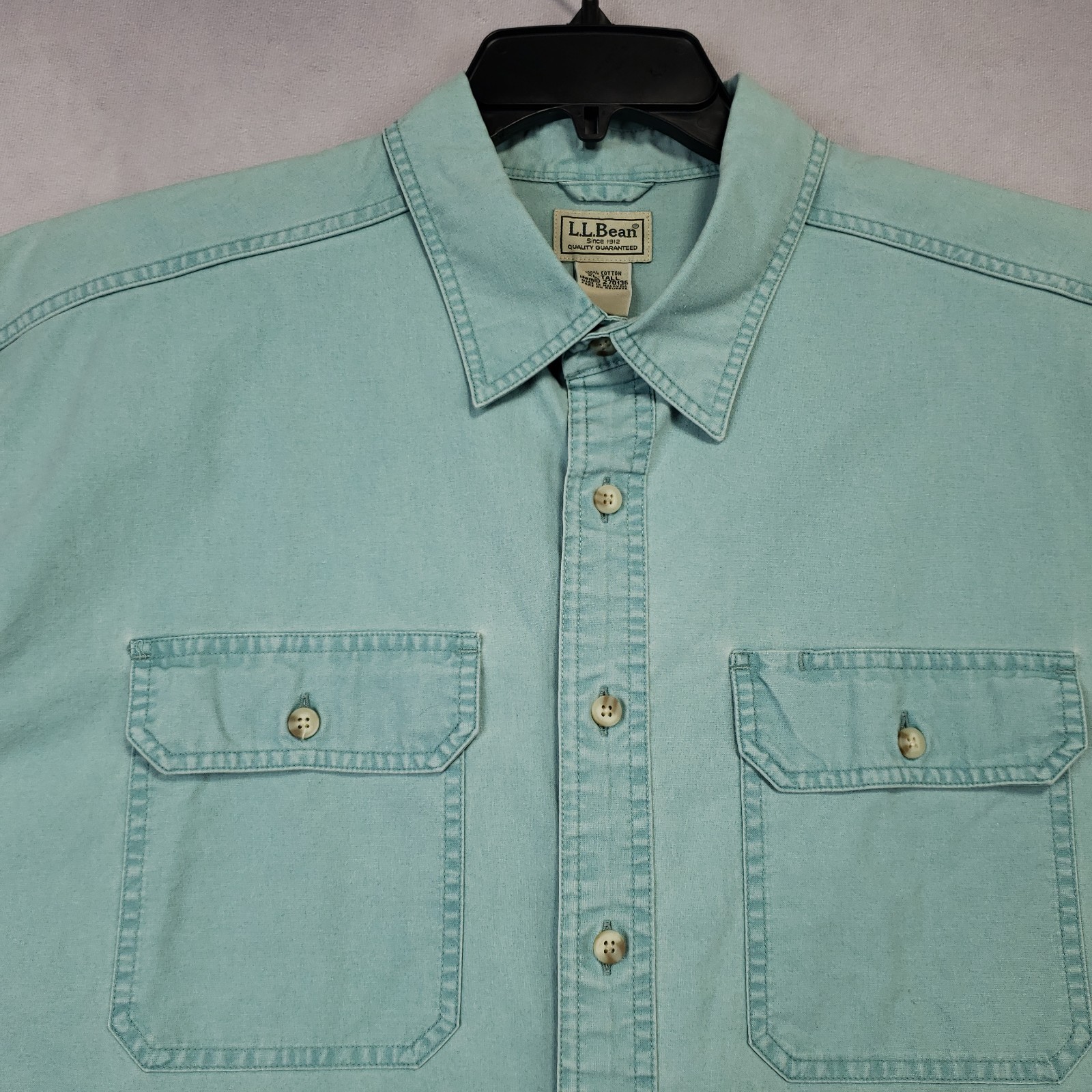 LL Bean Sunwashed Canvas Shirt Mens XL Tall XLT Flap Pockets Short Sleeve Cotton