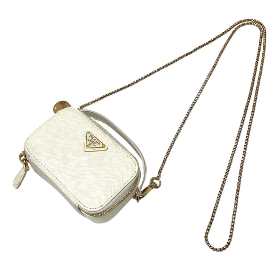 PRADA Bag: Saffiano Triangle 2WAY Shoulder Bag 1NR025 White W11H6D4cm;
