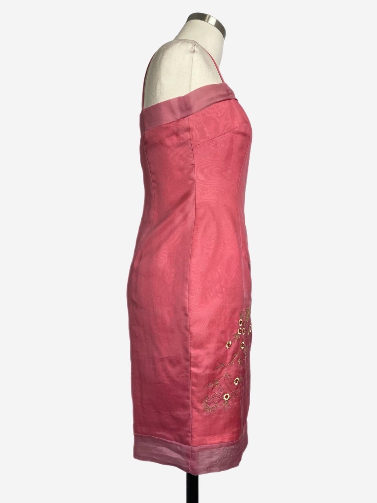 Vintage Y2K Laundry by Shelli Segal Pink silk floral embroidered midi dress XS