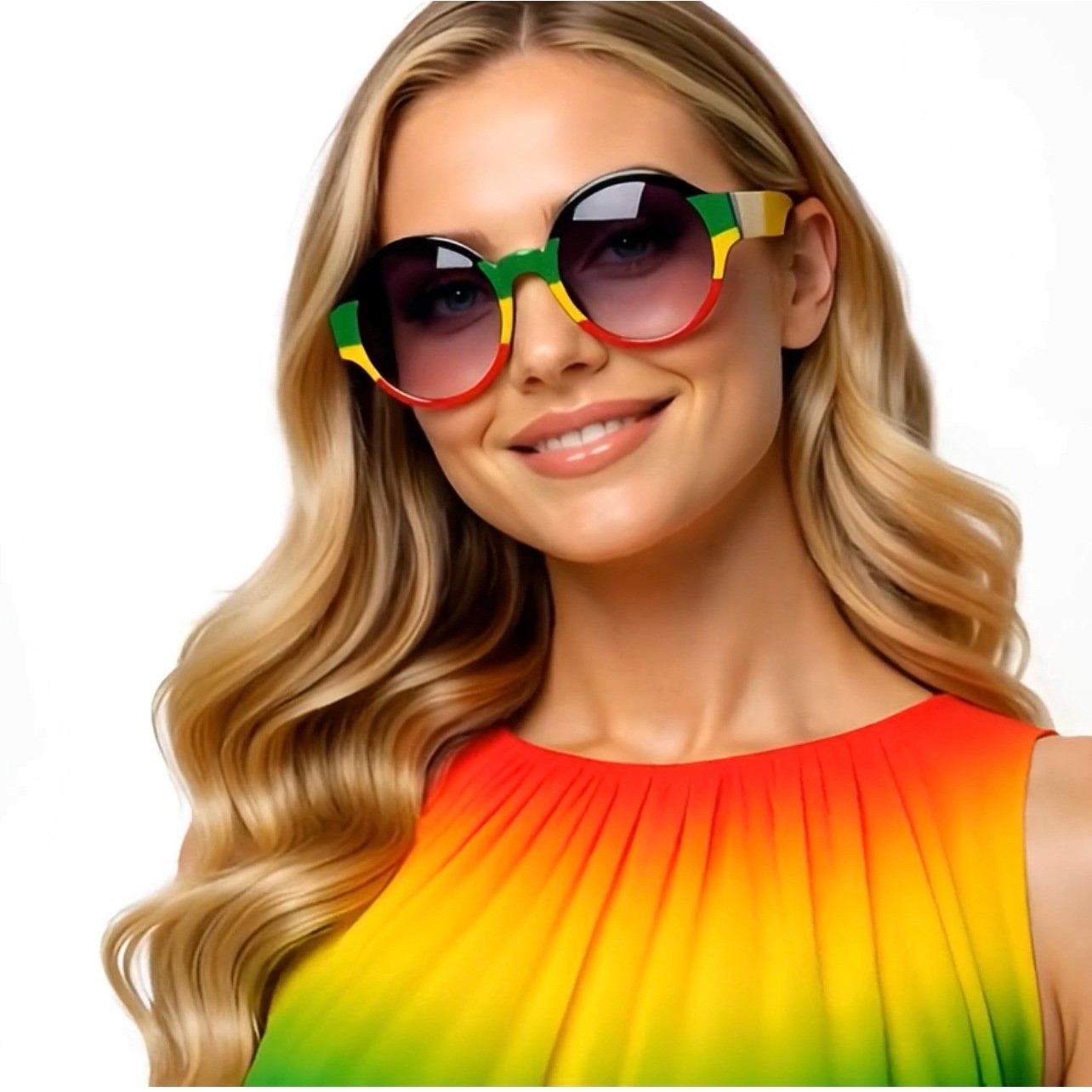 Rasta Sunglasses Round Frame Reggae Colors Funky Fashion Shades Women Retro New