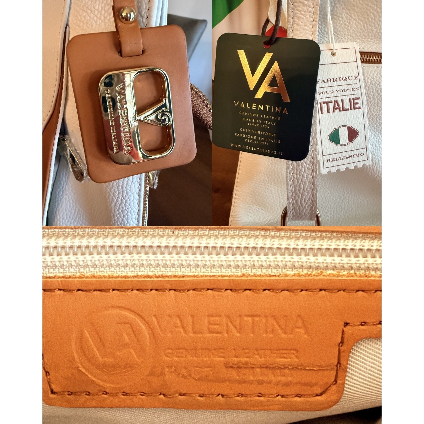 Valentina Italian Leather Convertible Backpack Shoulder Bag White Tan 1485 NWT