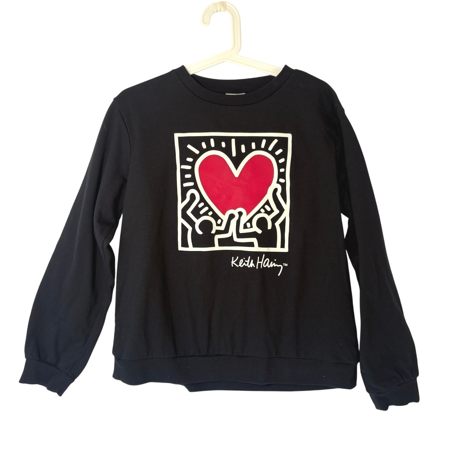 Keith Haring Radiant Heart Graphic Sweatshirt Black Crewneck Pullover Medium