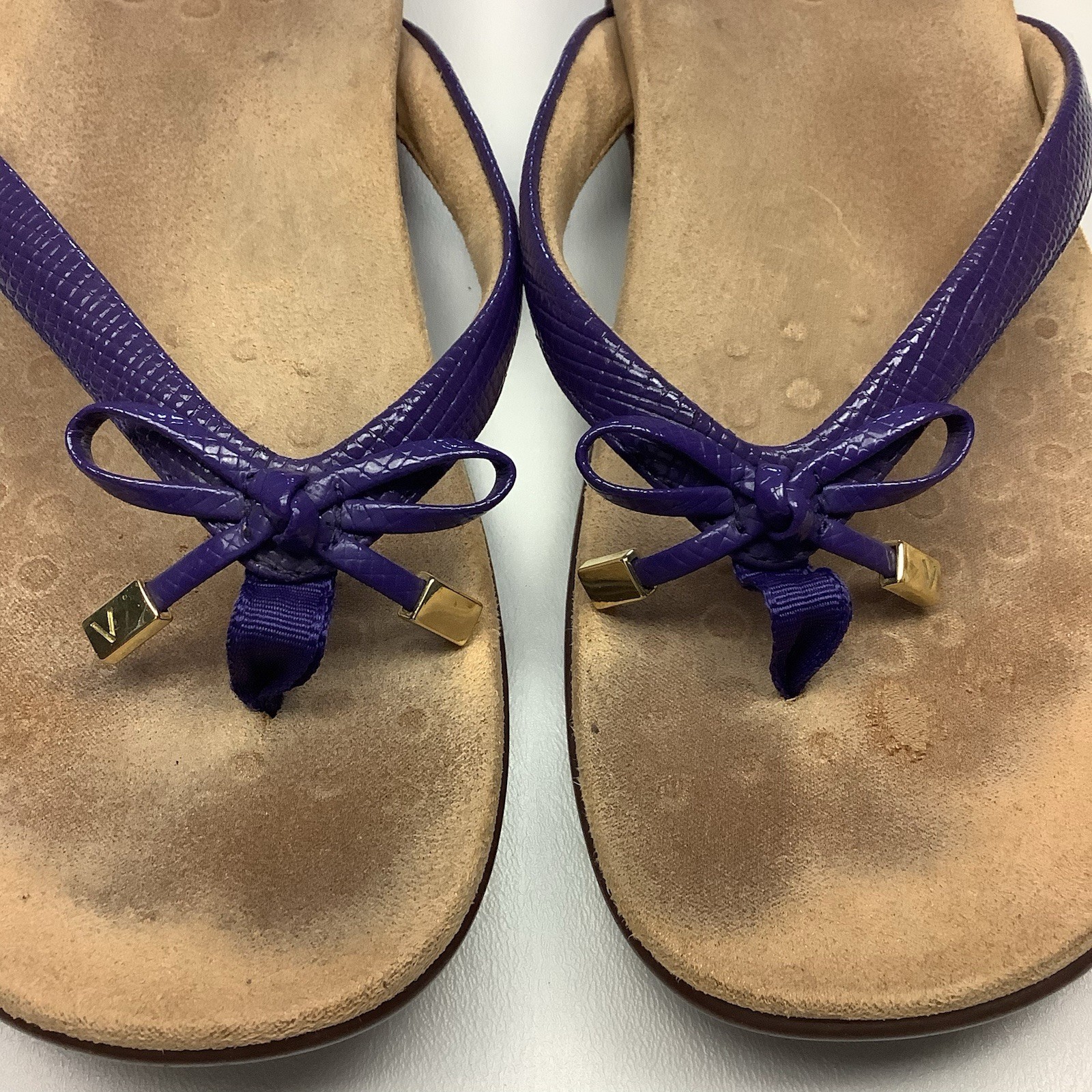 Vionic Bella II Lizard Purple Sandals Women 8 Thong Slide Flip Flop Bow Beach