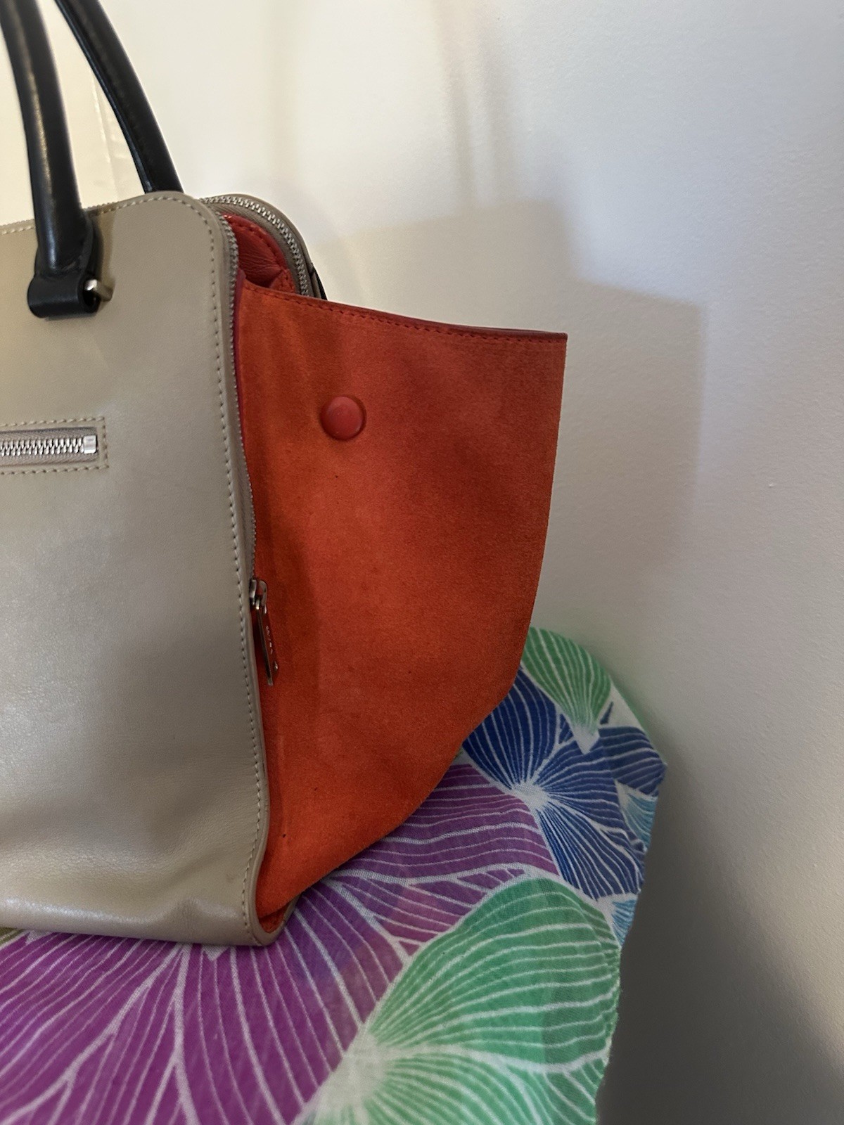 CELINE Trapeze Multicolor Colorblock Satchel Top Handle Bag, Zip/Clasp, Silver