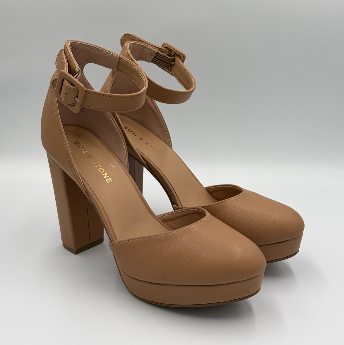 Sun + Stone Estrella Platform Block Heel Ankle Strap Pumps Women’s 8.5M F42199