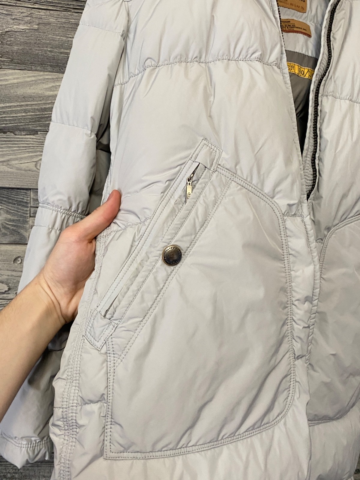 PARAJUMPERS PJS Womens Winter Down Puffer Fur Trim Logo Long Bear Parka Jacket M