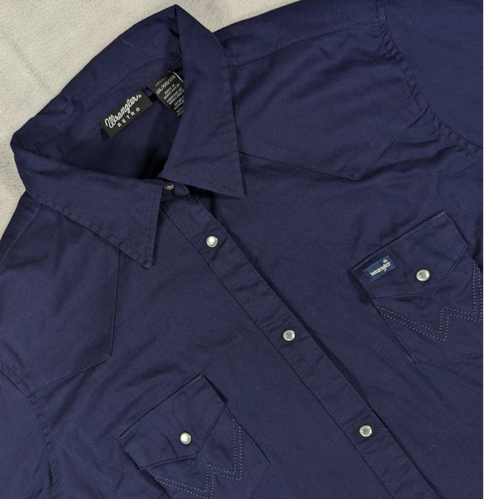 Wrangler Retro Womens Navy Blue Western Pearl Snap Shirt LW3128M XXL