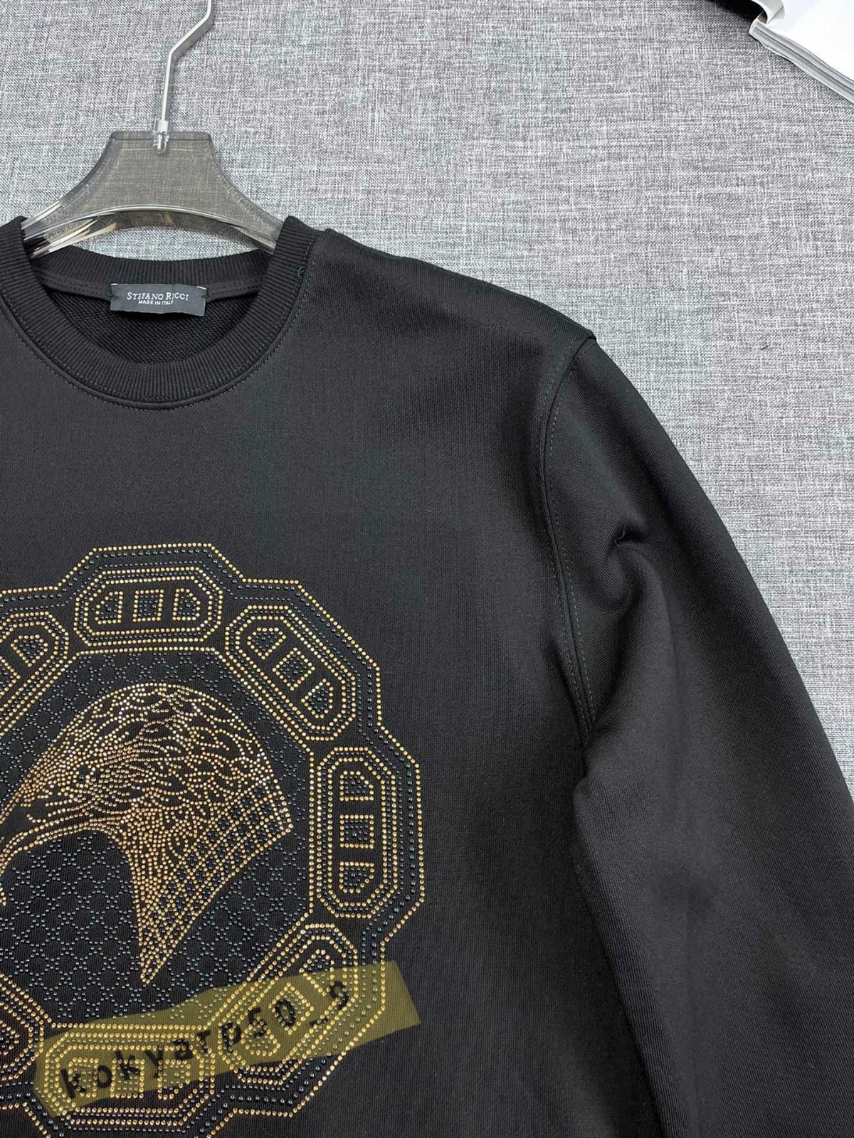 Stefano Ricci 3D Embroidered Logo Black Men’s Casual Round-Neck Sweatshirt
