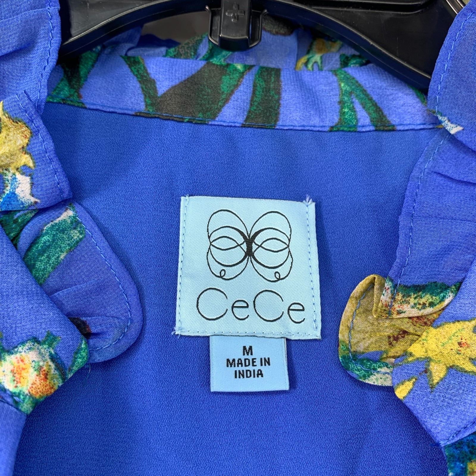 CeCe Dress Womens Size Medium Blue Floral Ruffled Puff Sleeve Vneck New