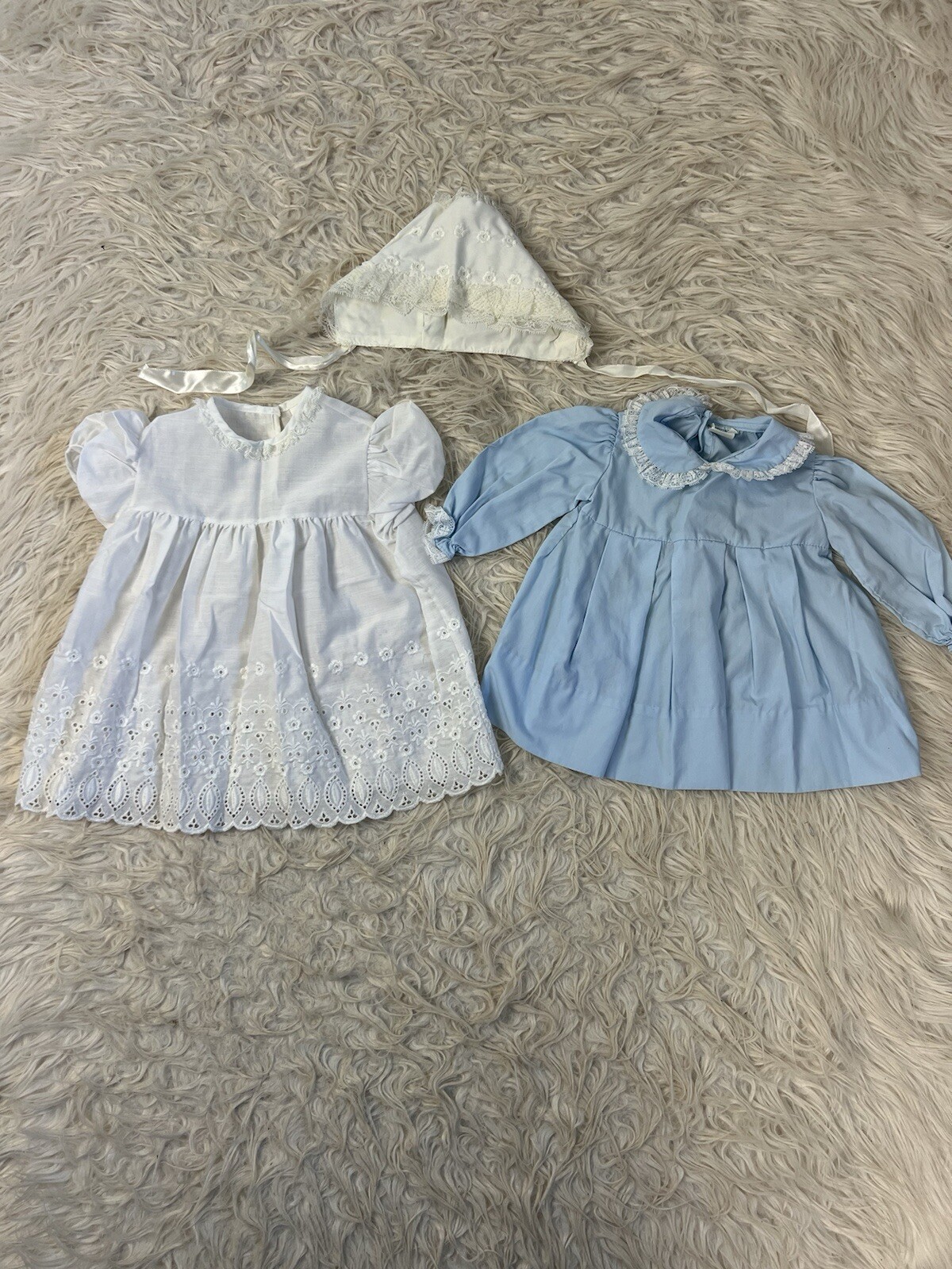 Vintage Madonna by Haddad & Nannette White Blue Christening gown embroidered 12