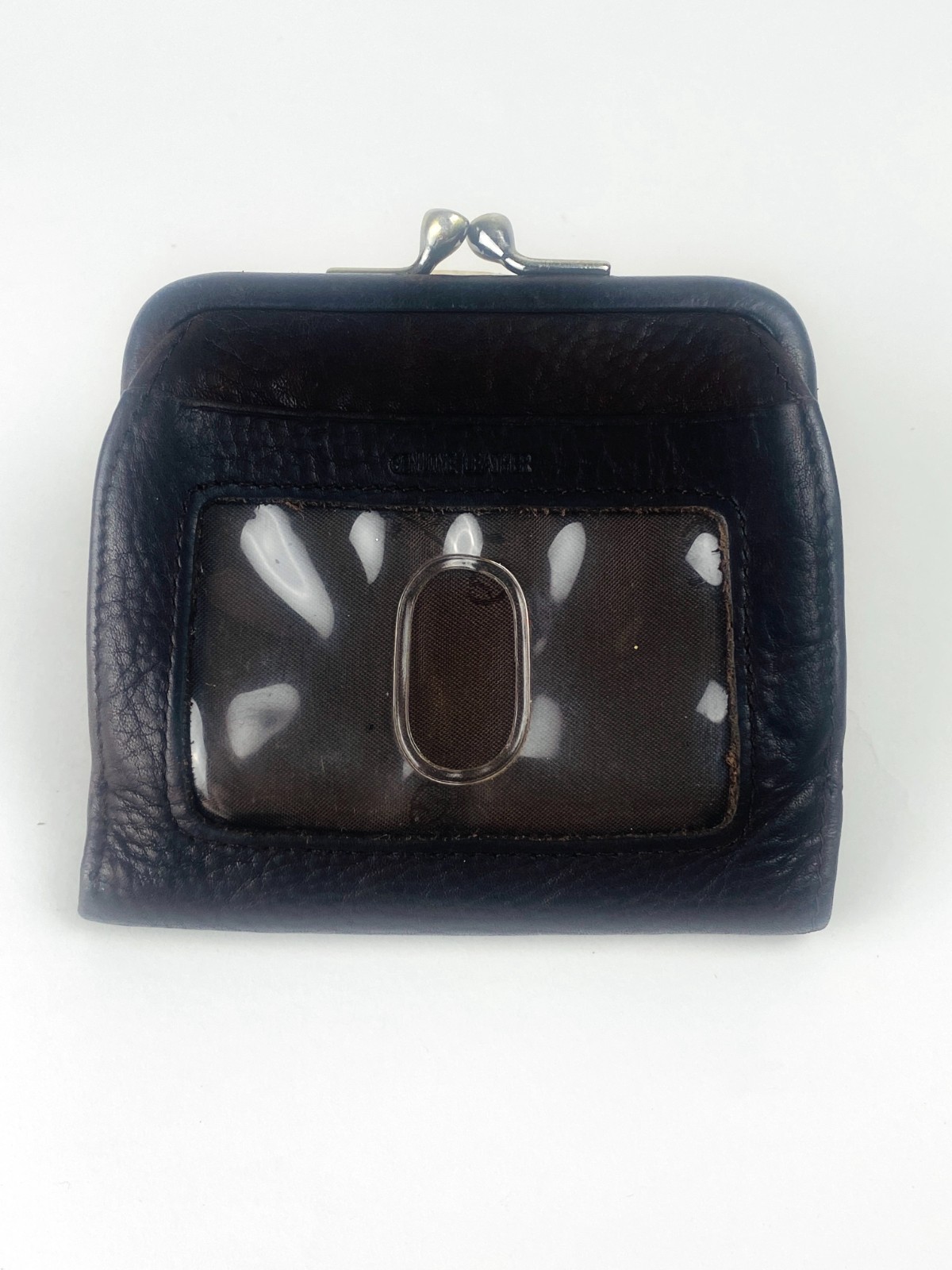 Vintage Fossil Brown Pebbled Leather Kiss Lock Bifold Wallet Coin Purse 90s