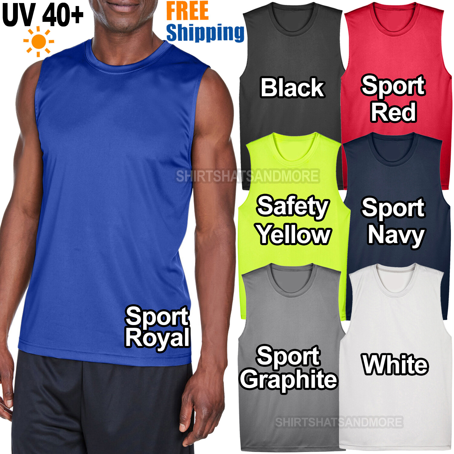 Mens Sleeveless Muscle T-Shirt Shooter Tank Dri Fit Moisture Wicking Tee UV 40+