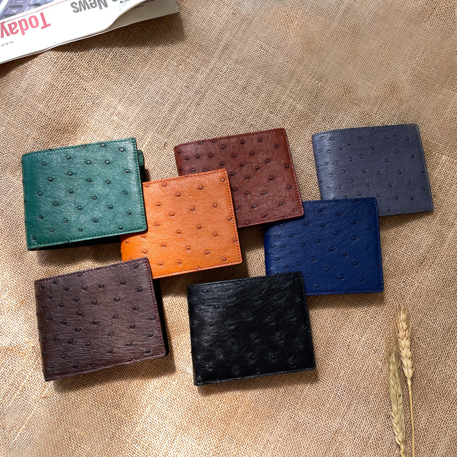 Genuine Ostrich Black/Red Bifold Leather Wallet Men’s Skin Wallet Handmade