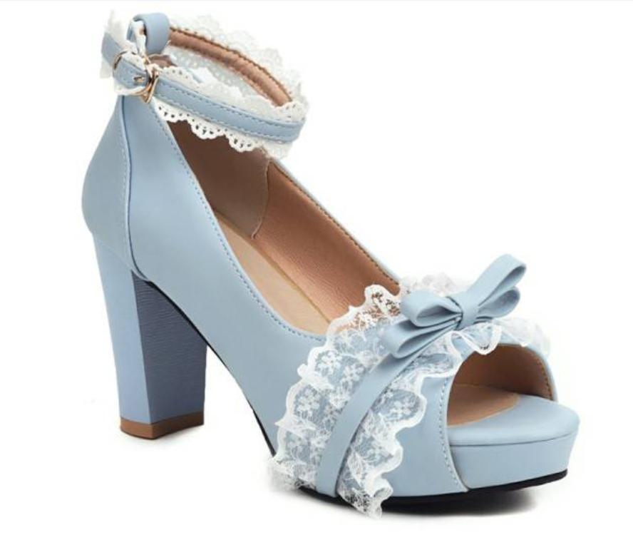Chic Womens Lace Bowknot Sandals Peep Toe Dress Party Casual Faux Leather Shoes