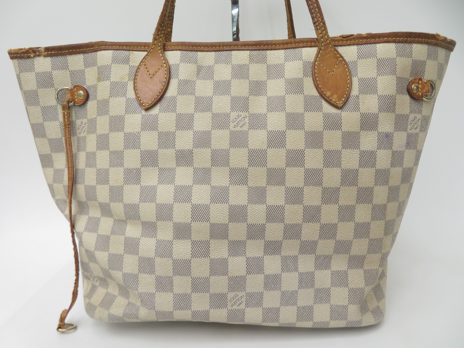 Authentic Louis Vuitton Damier Azur Neverfull MM Shoulder Tote Bag F#50673