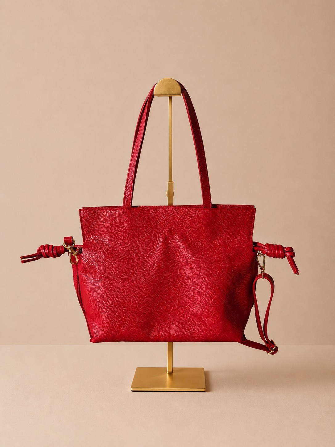 Red Italian Leather Bucket Bag, Soft Pebbled Leather Crossbody Bag