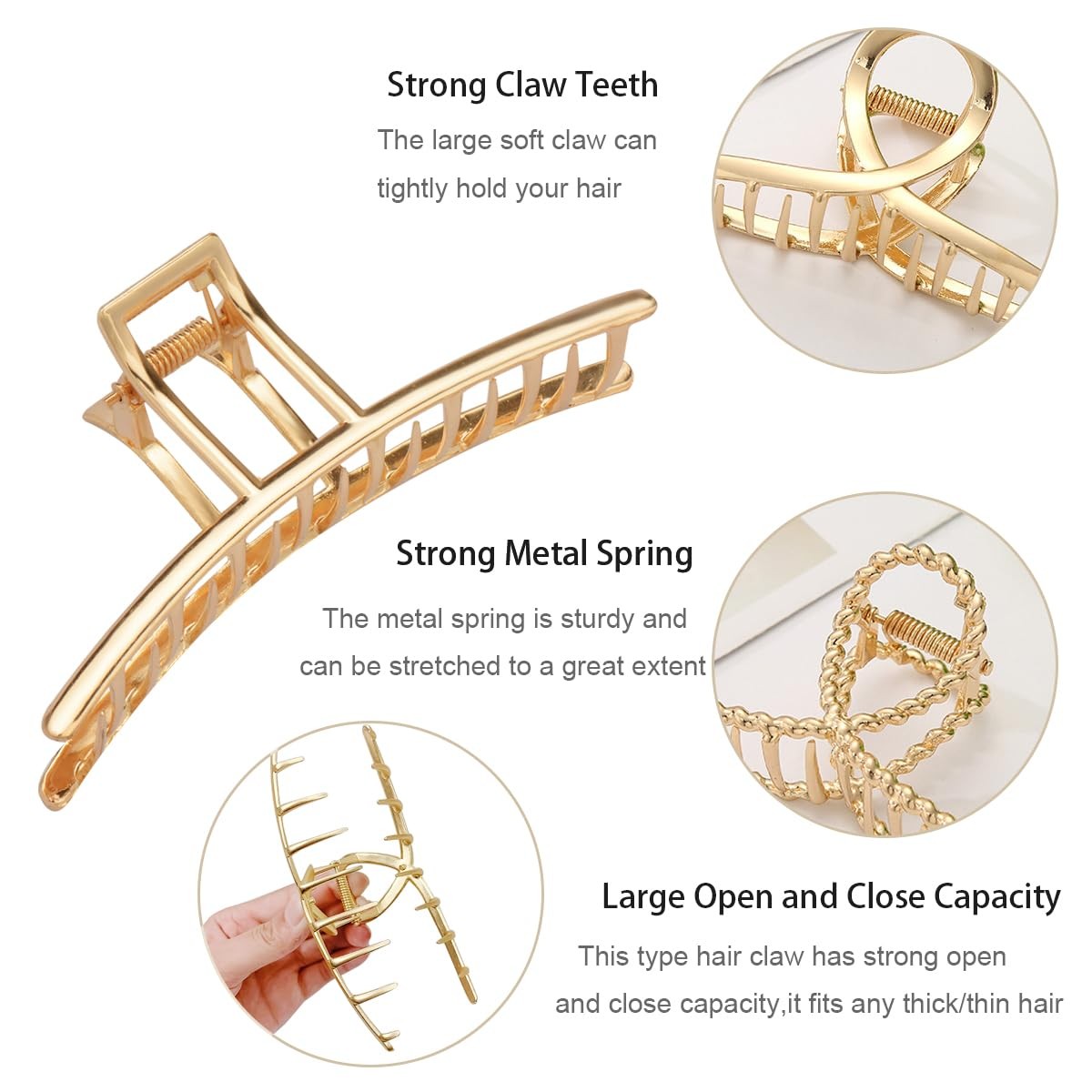 4 PCS Large Metal Hair Clips Thin Thick 4.3 Inch Nonslip Gold Jaw Claw Pins