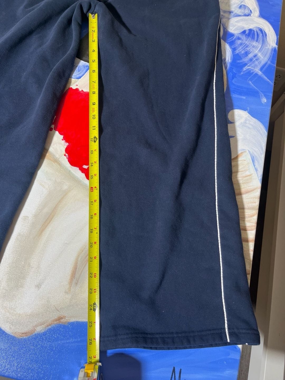 Edikted Navy Blue Wide Leg Sweatpants with White Piping Detail
