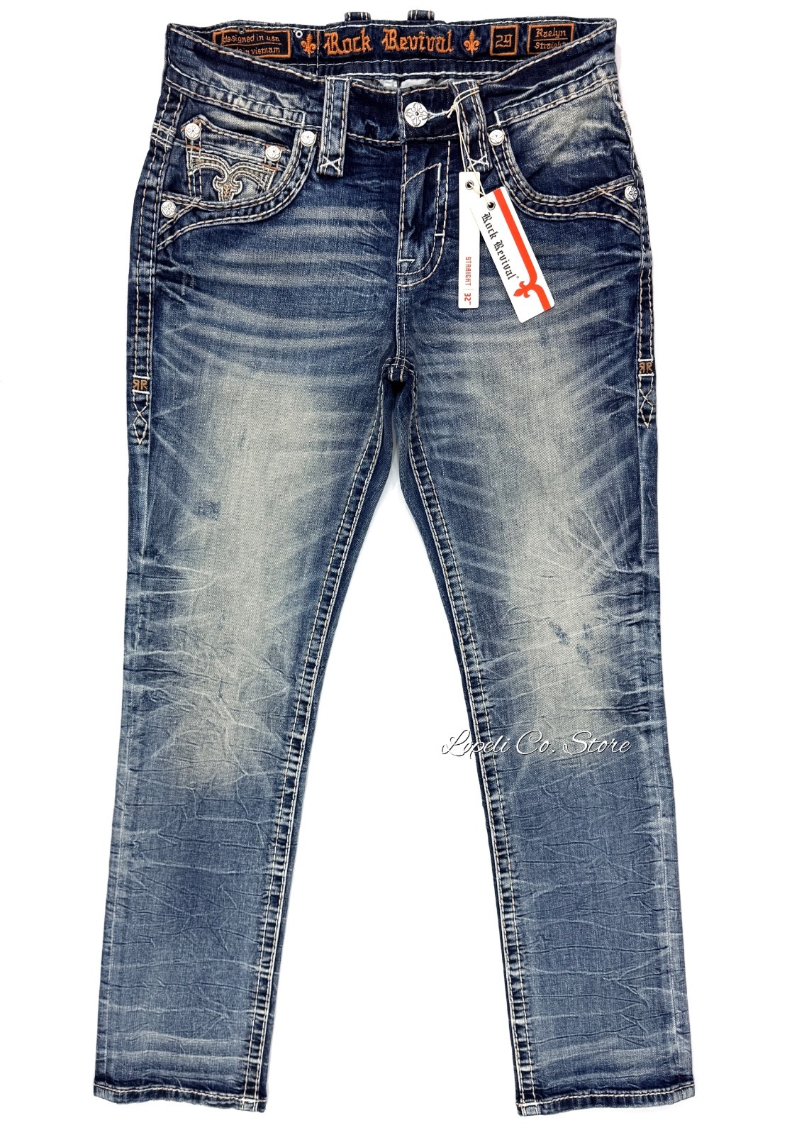 Rock Revival Raelyn Straight Distressed Blue Jeans Mens 29 – 38