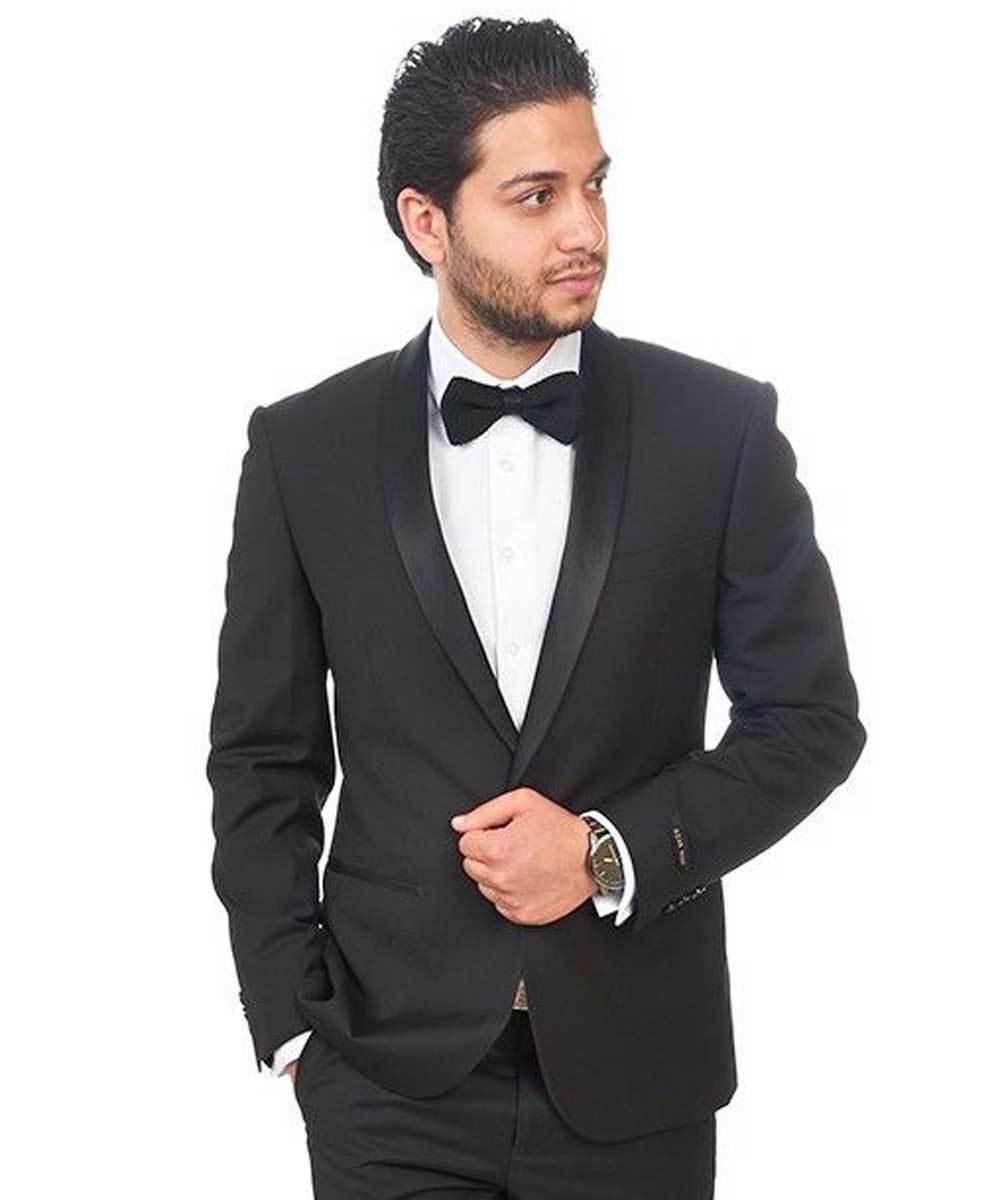 Slim Fit 1 Button Black With Black Shawl Lapel Collar Tuxedo Dinner Jacket AZAR