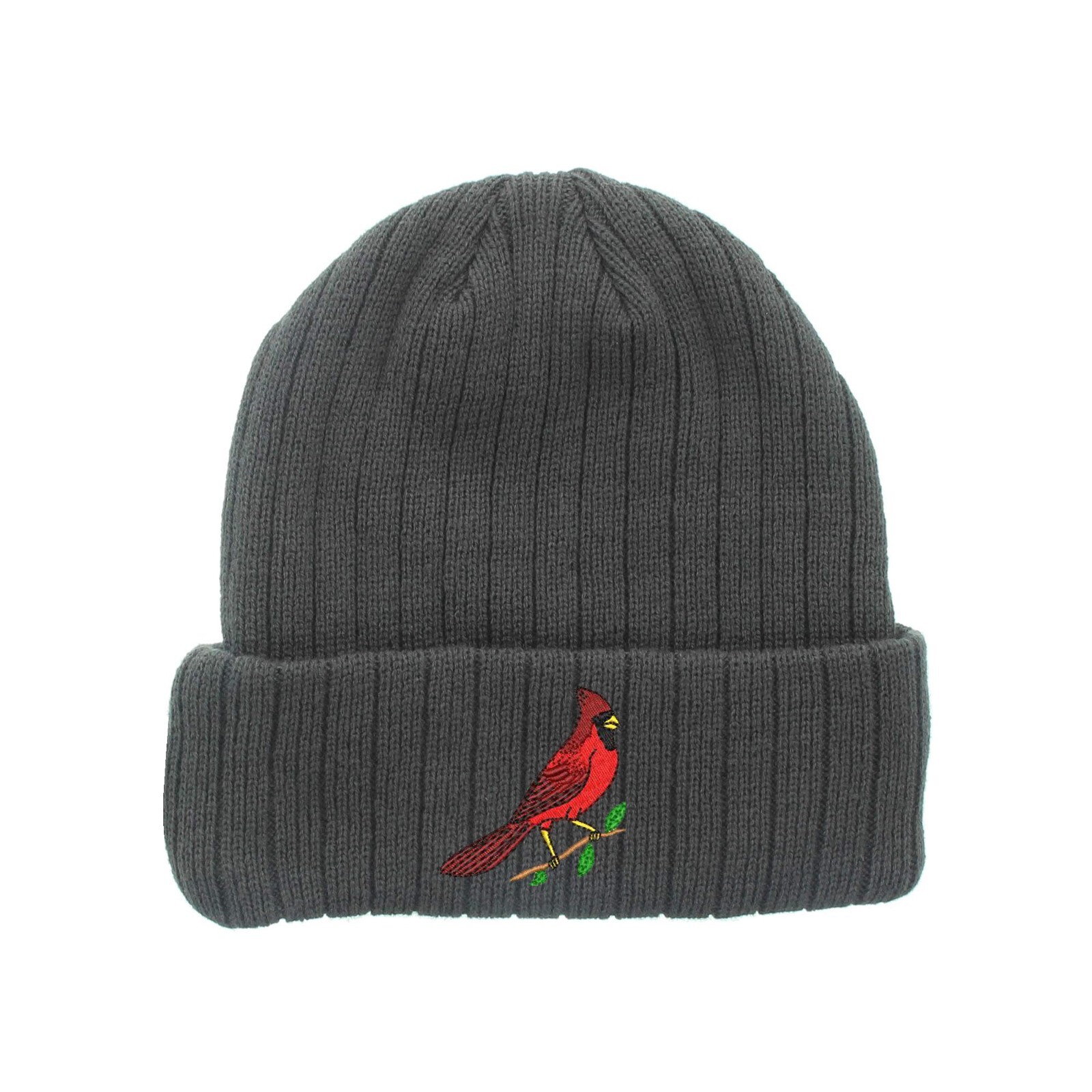 Red Cardinal bird embroidered fleece beanie hat, insulated winter beanie hat