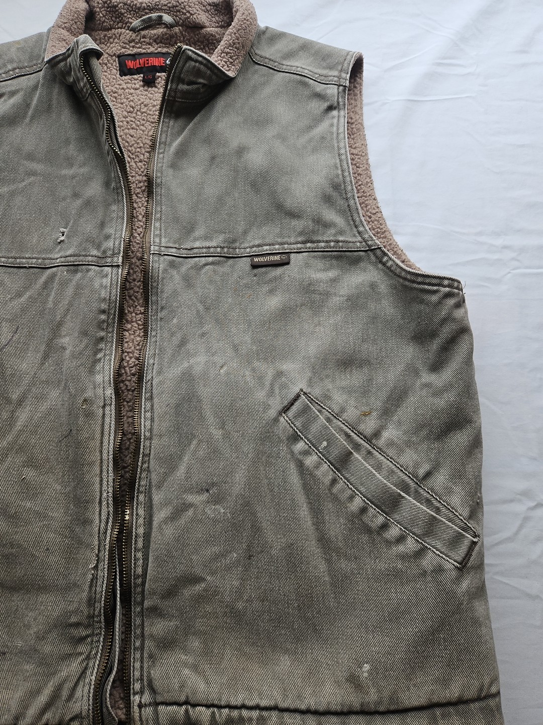 Wolverine Upland Vest Men’s Large Gray Sharpa Lined Chore Western Work Denim