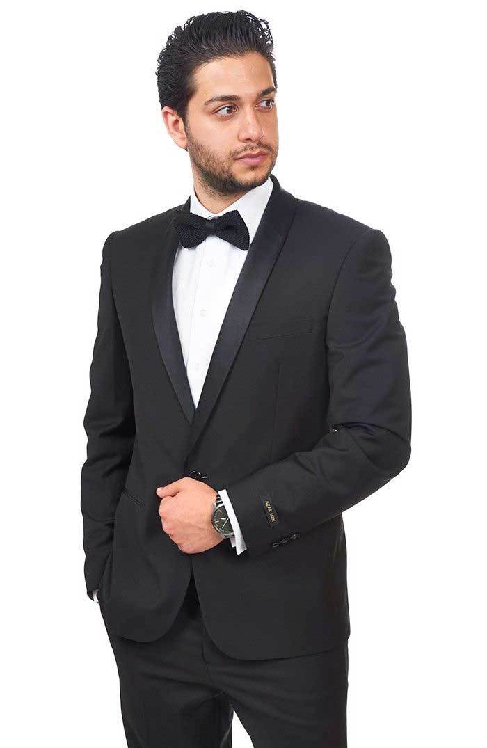Slim Fit 1 Button Black With Black Shawl Lapel Collar Tuxedo Dinner Jacket AZAR