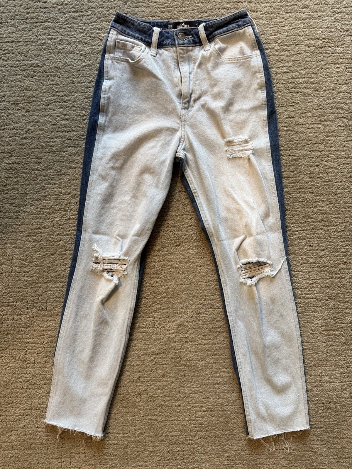 Hollister Ultra High Rise Mom Jeans 00R W23 L27 Two Tone Distressed Colorblock