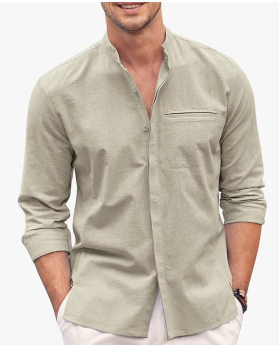 COOFANDY Men’s Cotton Linen Shirt Long Sleeve Button Down Shirt