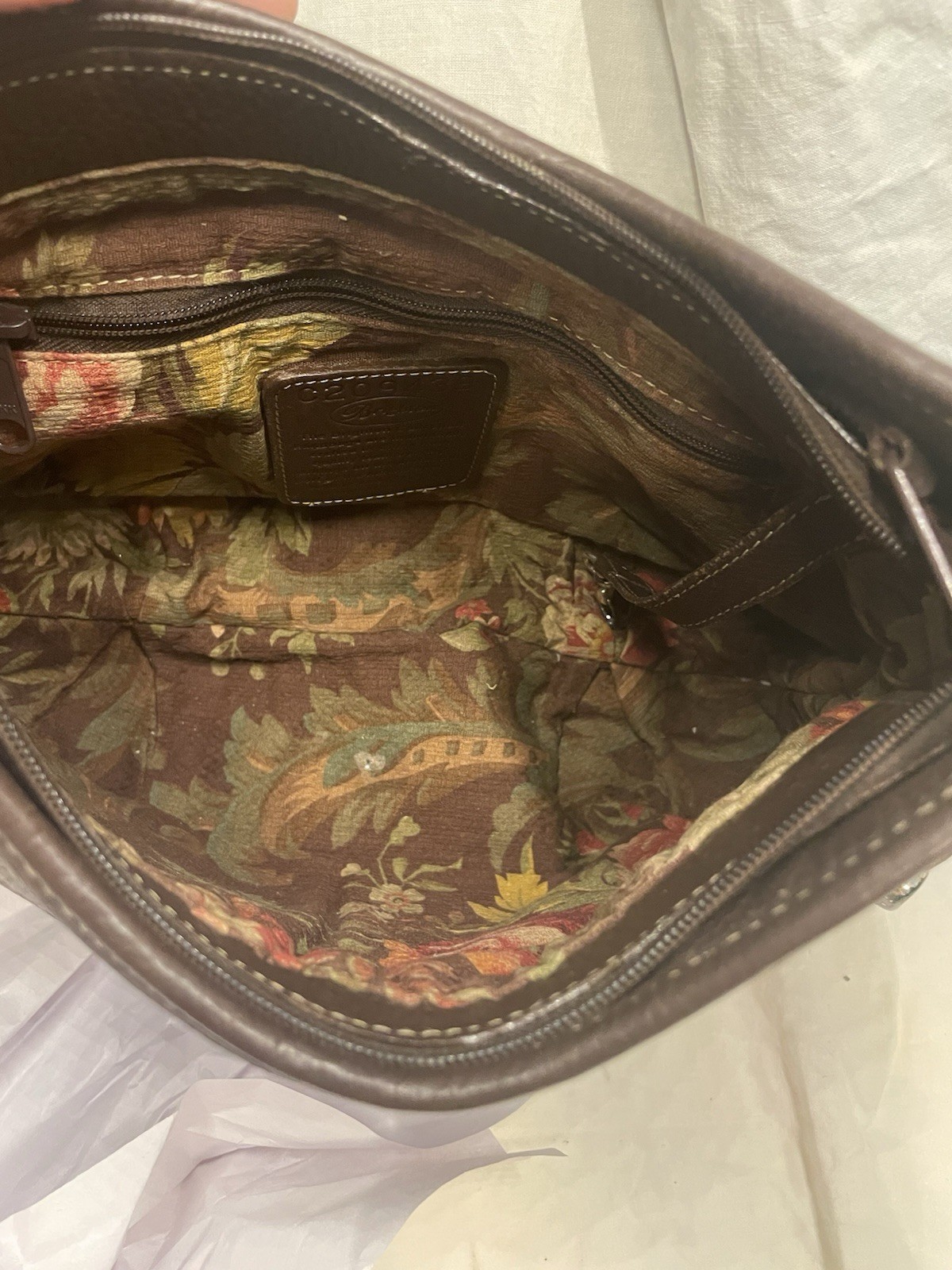 Brighton Brown Pebbled Shoulder Bag Braided Strap Floral Lining Inner Pockets
