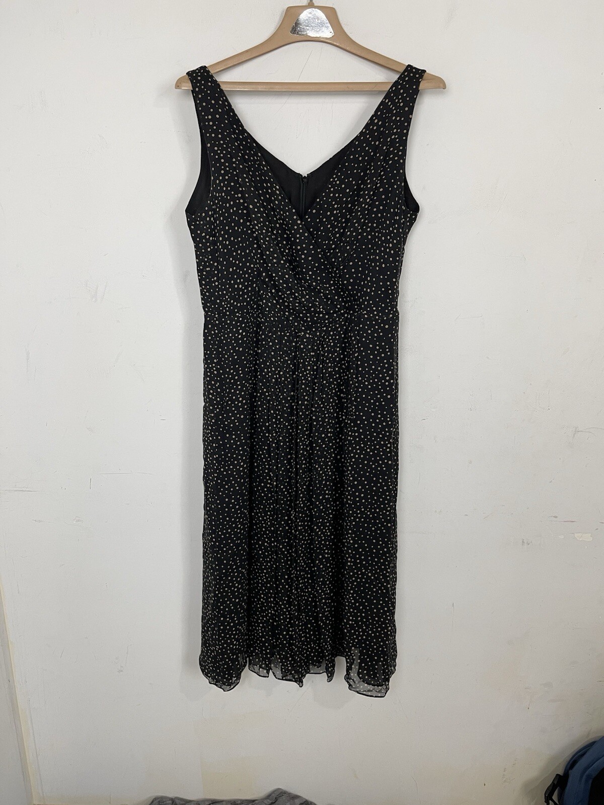 Talbots Women Dress 10 Petite Black Silk Polka Dot Retro Rockabilly Wrap Vintage