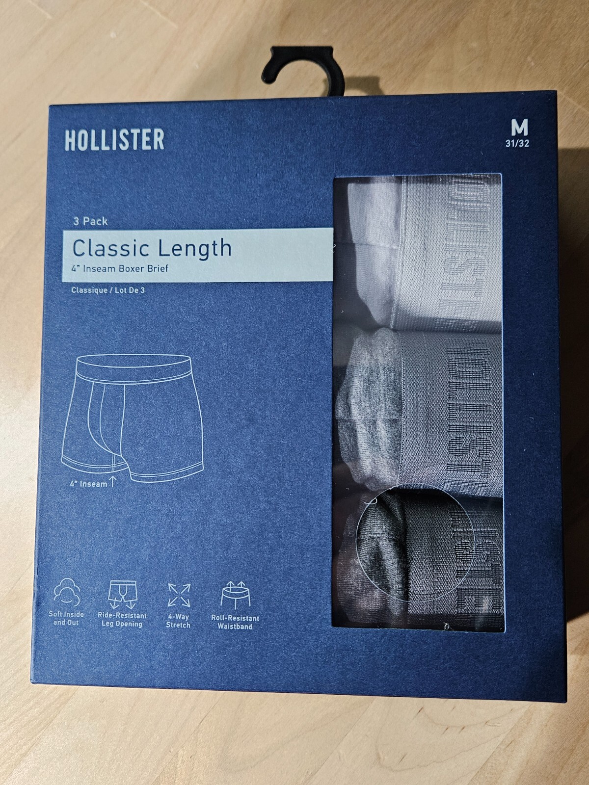 Hollister with Abercrombie & Fitch Classic Length Boxer Brief Size M 3-Pack#J3-3