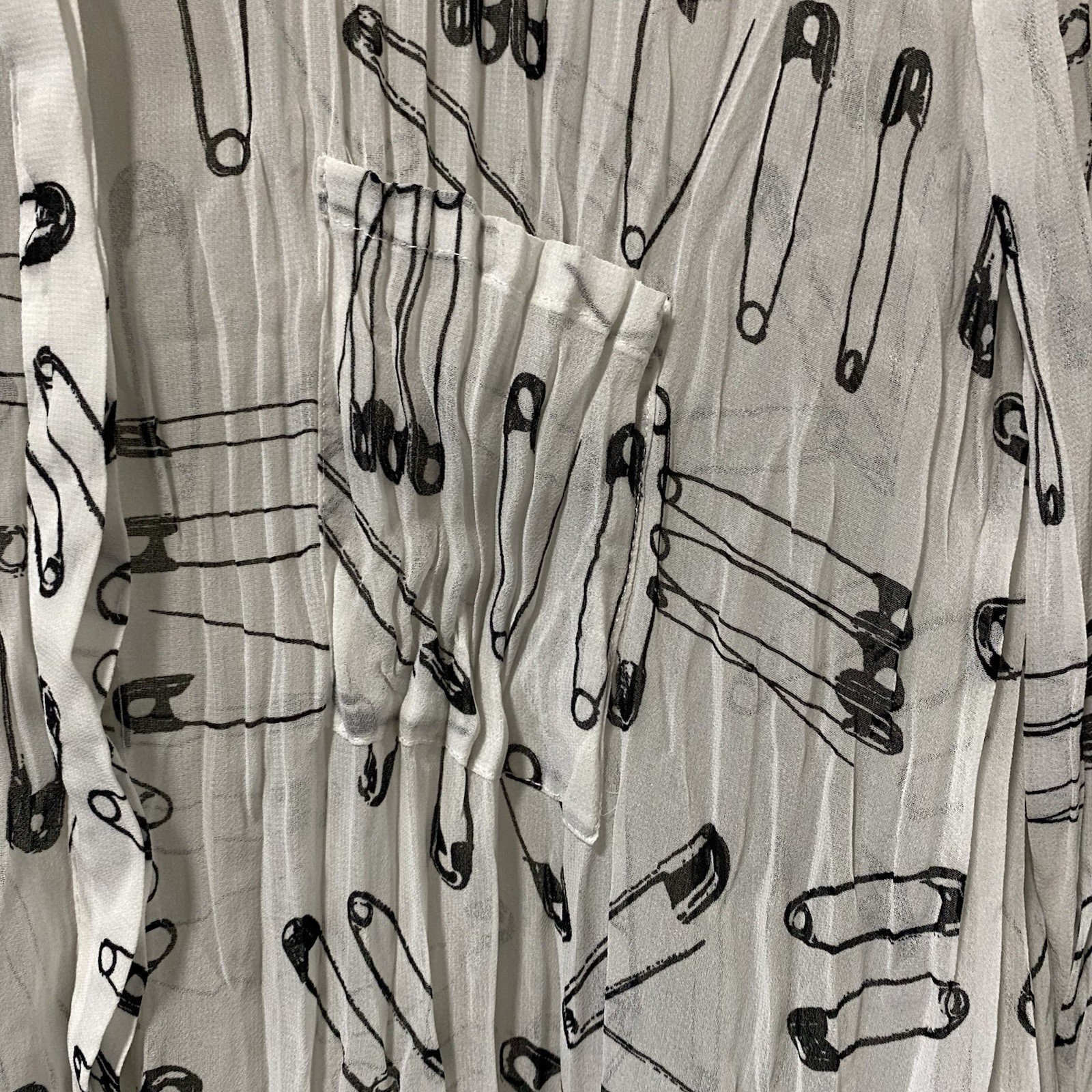 Punk Avant-Garde Women’s White Button Up w Allover Safety Pin Print Size S