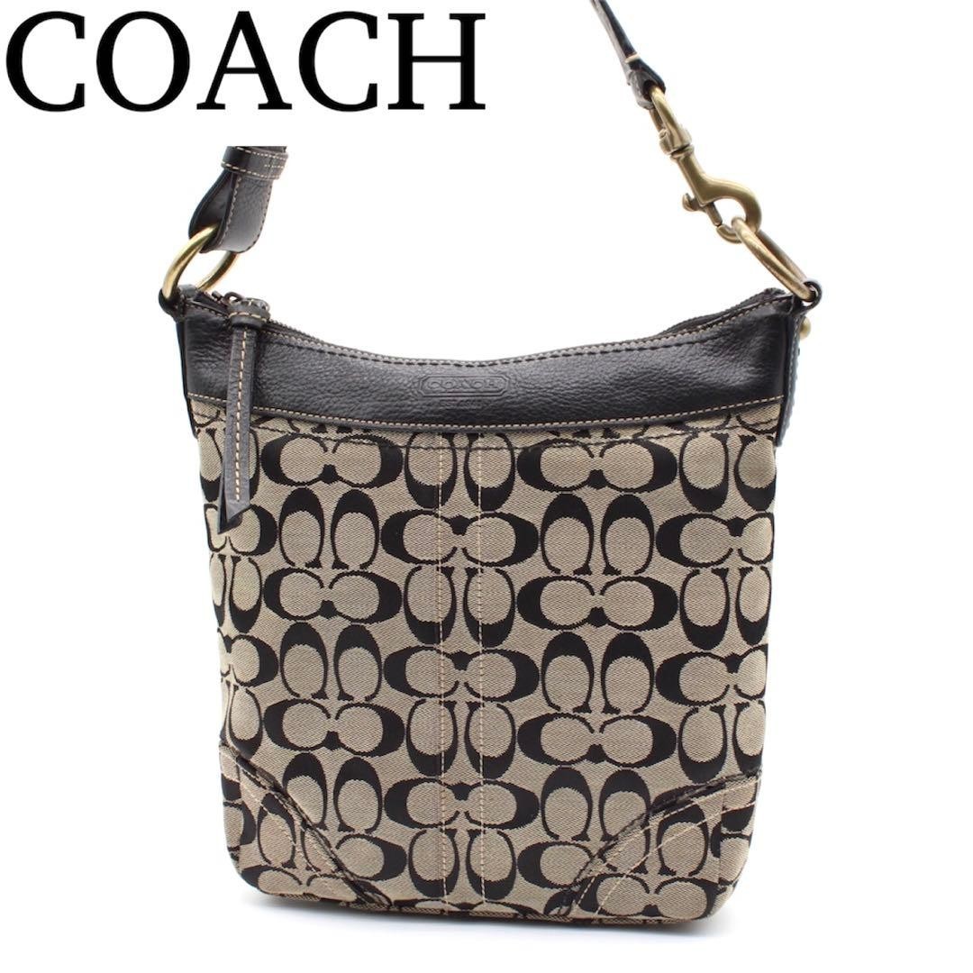 COACH Black Gray Signature Leather F10403 Shoulder Bag DDP USA Shipping 5166