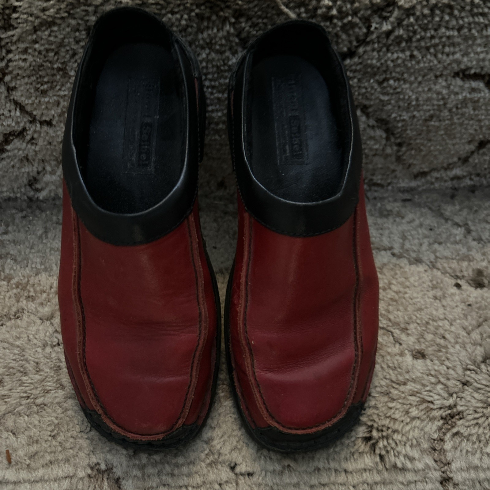 Josef Seibel Red Black moc toe Leather Clogs Mules 7.5 / 38 cosplay emo goth