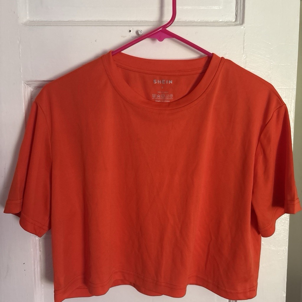 SHEIN Orange Linen Knit Cropped Crew Neck Short Sleeve Pullover T-Shirt L