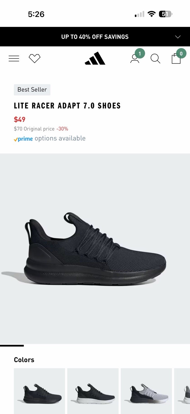 adidas Lite Racer Adapt 7.0 Men’s Low Top Slip-On Sneakers Black/Grey IE6327