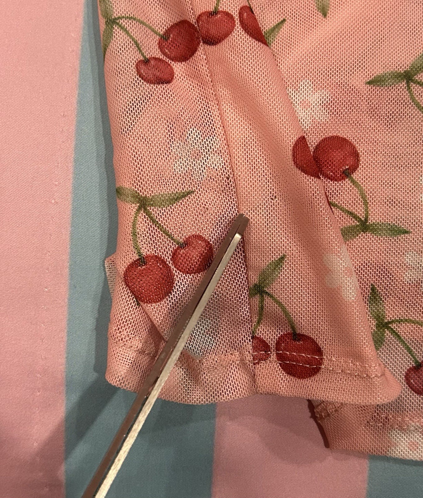 Hazel Moon Women’s M Pink Cherry and Daisy Print Cute Button Up Mesh Shirt