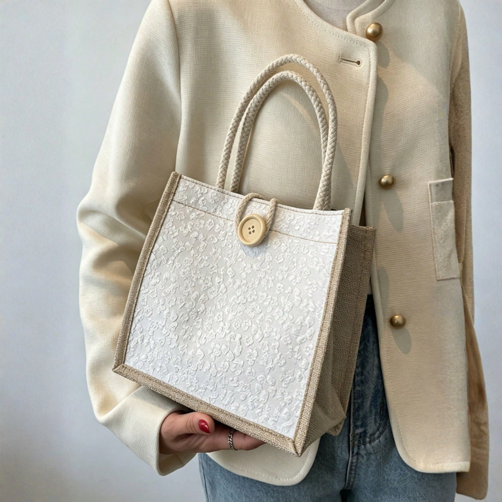 Large Capacity Canvas Tote Bag Multi-Pocket Shoulder Bag Portable Women Handbag